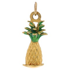 Yellow Gold Green Enamel Pineapple Charm 18k Tropical Fruit Southern Hospitality