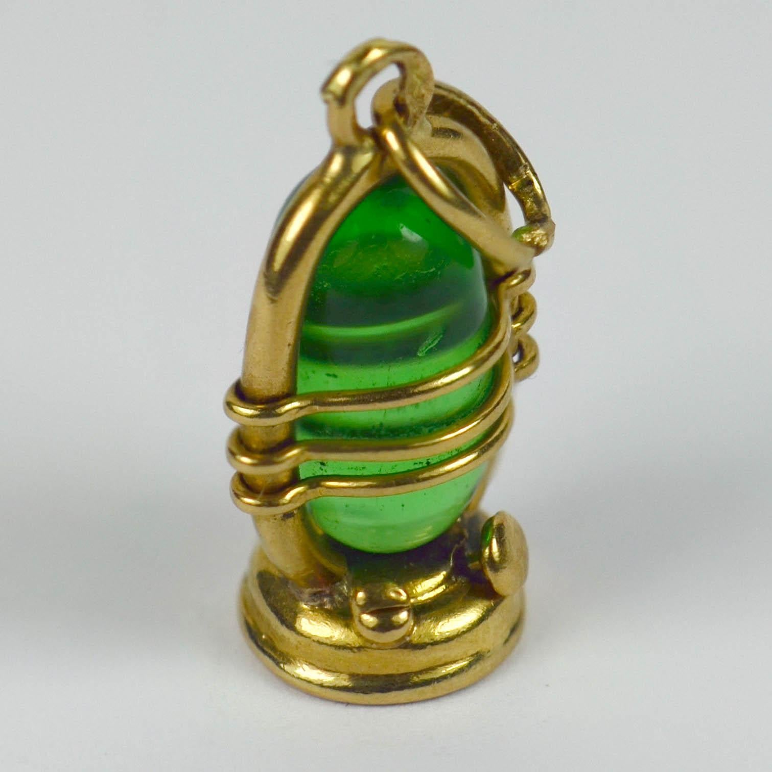 Yellow Gold Green Paste Lantern Charm Pendant In Good Condition In London, GB