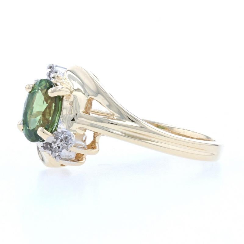 Uncut Yellow Gold Green Sapphire & Diamond Bypass Ring, 10k Oval Cut .87ctw