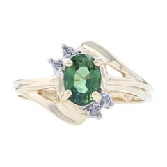 Antique Yellow Gold Green Sapphire & Diamond Bypass Ring, 10k Oval Cut .87ctw