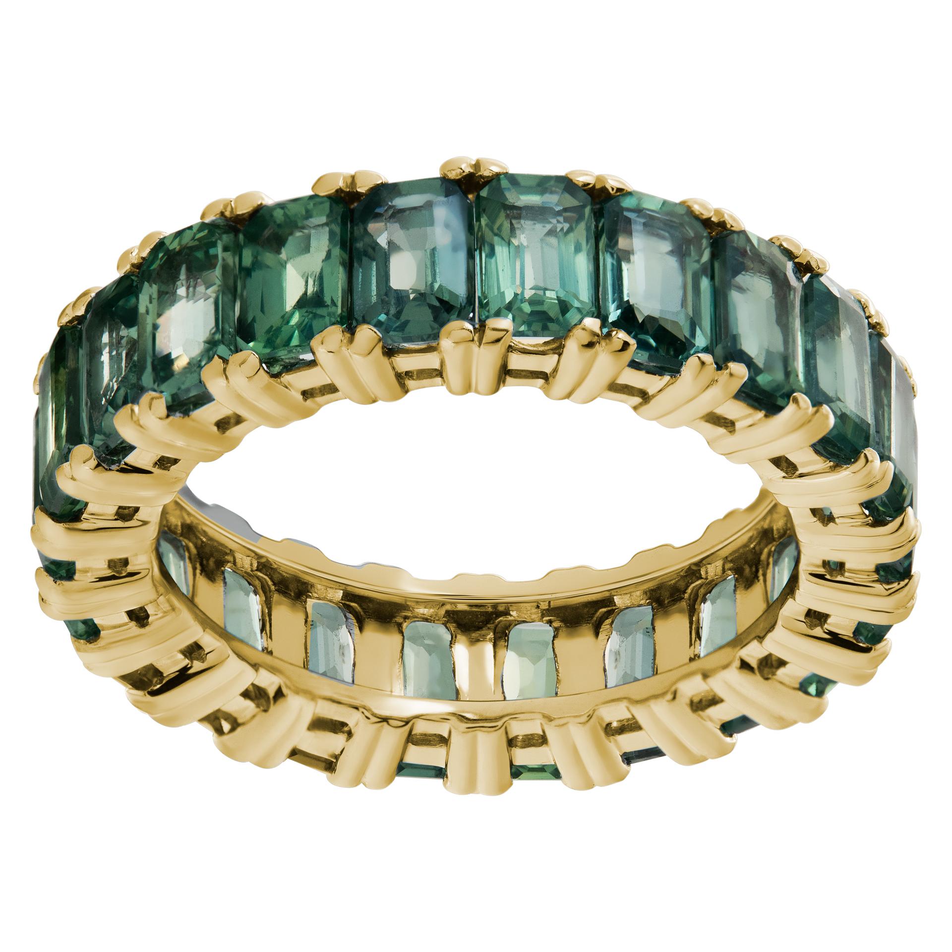 Yellow gold green sapphire eternity band For Sale