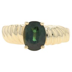 Yellow Gold Green Sapphire Solitaire Ring - 10k Oval 1.55ct Ribbed