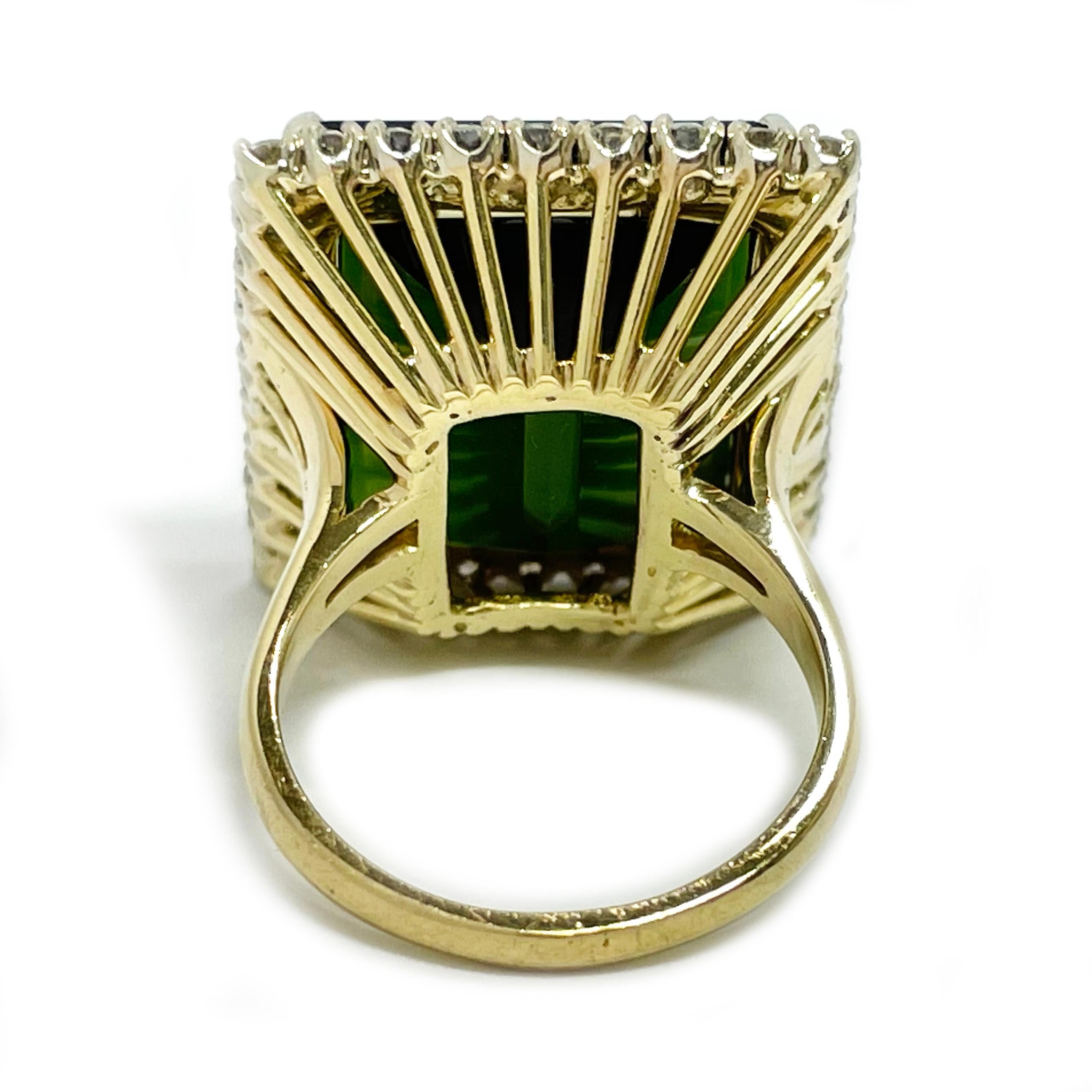 Yellow Gold Green Tourmaline Diamond Cocktail Ring In Good Condition For Sale In Palm Desert, CA