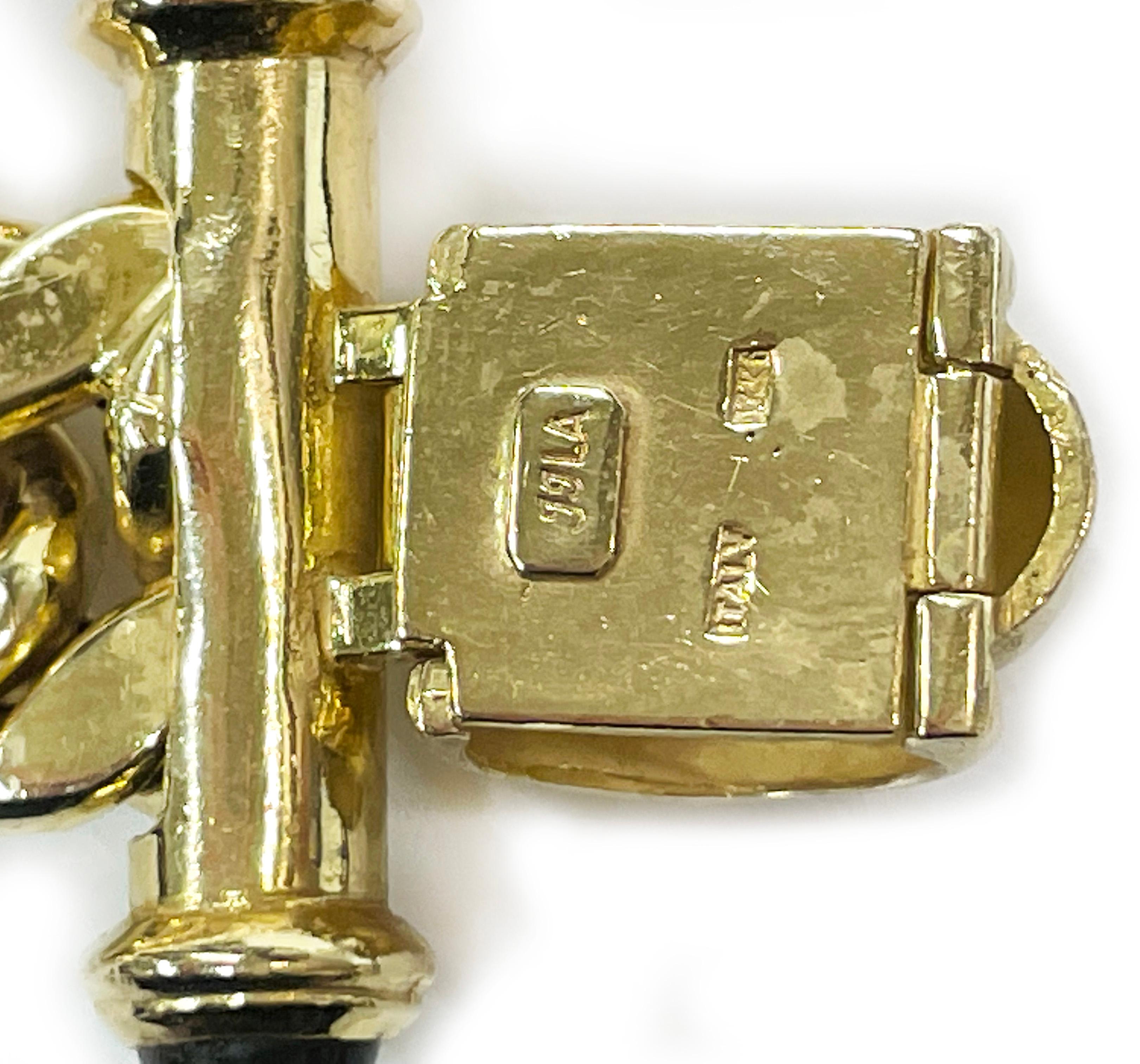 Women's or Men's Yellow Gold Green Tourmaline Link Bracelet For Sale