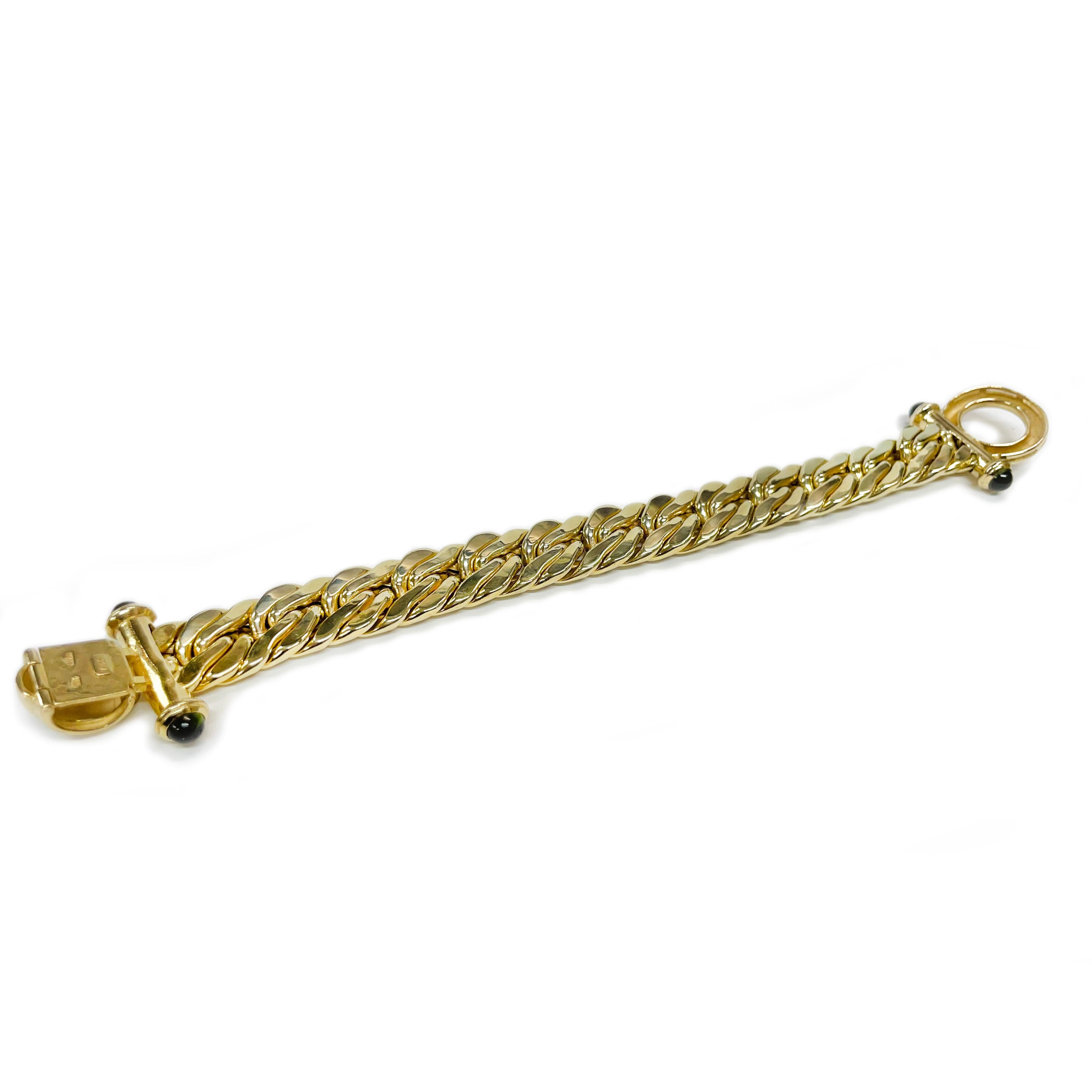 Yellow Gold Green Tourmaline Link Bracelet For Sale 1