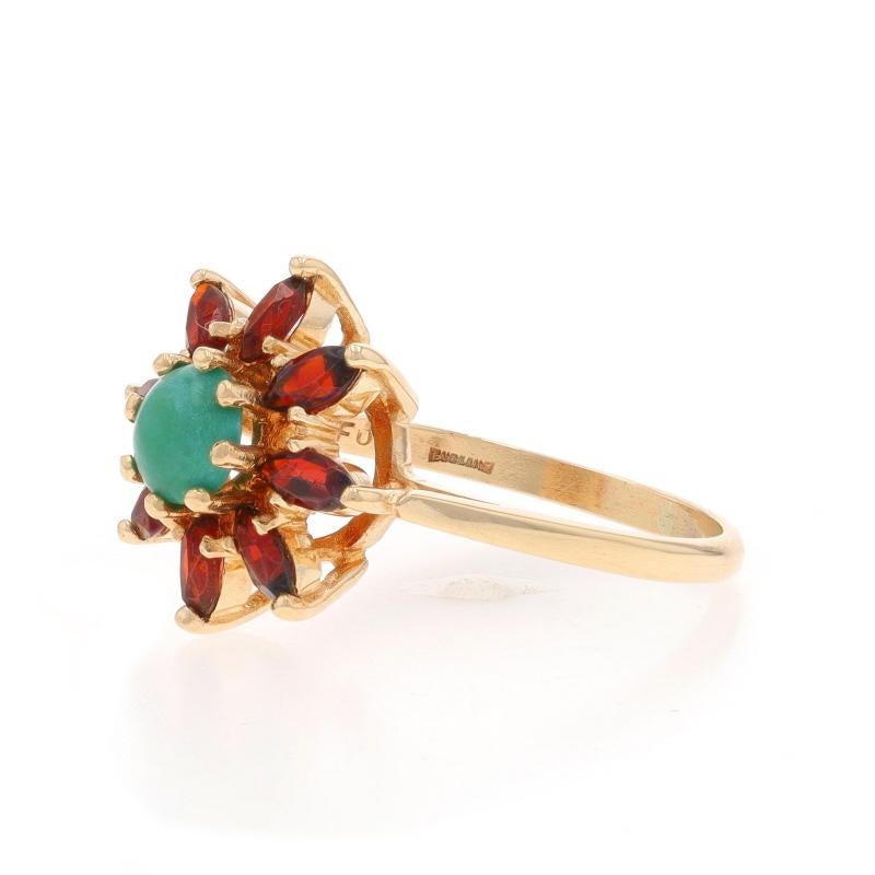 Bague Botanique Vintage en Or Jaune Grenat Turquoise Verte - 14k .72ctw Flower Excellent état - En vente à Greensboro, NC