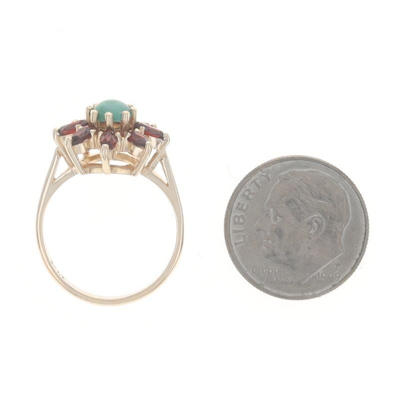 Bague Botanique Vintage en Or Jaune Grenat Turquoise Verte - 14k .72ctw Flower en vente 1