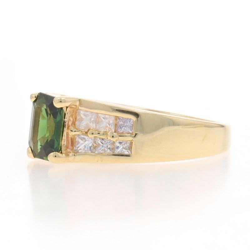 Women's Yellow Gold Green & White Sapphire Ring - 10k Emerald Cut 1.60ctw For Sale
