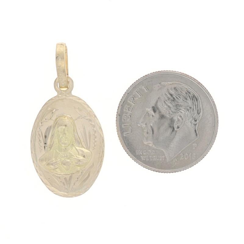 Women's Yellow Gold Guadalupe Faith Medal Pendant - 14k Sacred Heart of Jesus Reversible For Sale