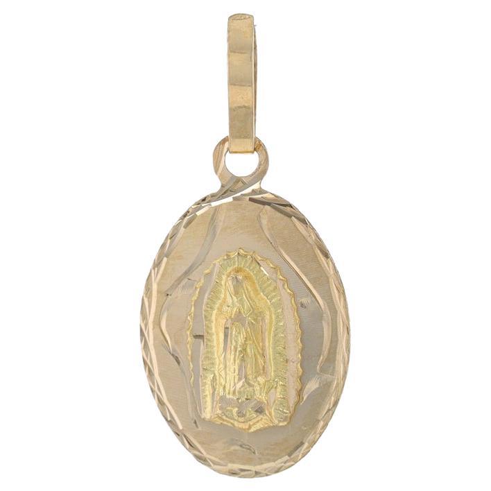 Yellow Gold Guadalupe Faith Medal Pendant - 14k Sacred Heart of Jesus Reversible For Sale