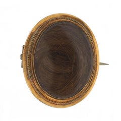 Yellow Gold Hair Victorian Mourning Brooch - 10k Pin
