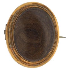 Yellow Gold Hair Victorian Mourning Brooch - 10k Pin