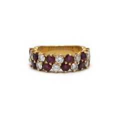 Yellow gold half-eternity ring with diamonds and rubies, 18K