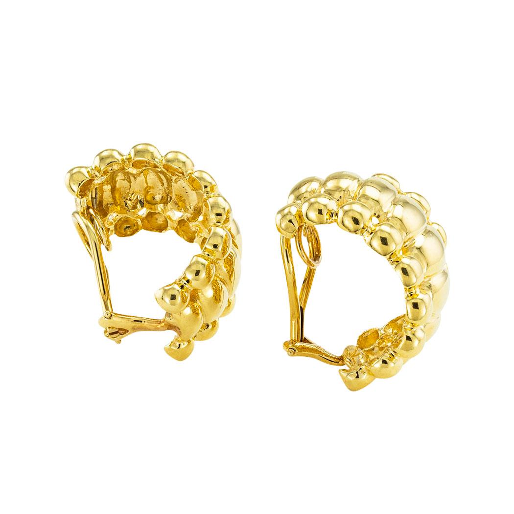Contemporain Boucles d'oreilles à clip en or jaune avec demi-cercle en vente