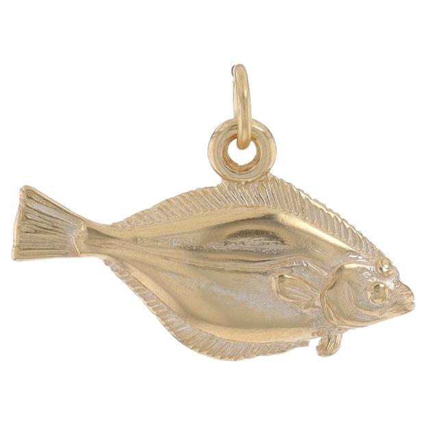 Yellow Gold Halibut Charm - 14k Flat Fish Aquatic Life Pendant For Sale