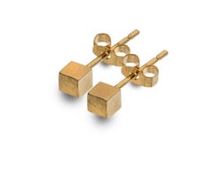 Yellow gold hammered cube stud earrings
