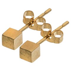 Boucles d'oreilles or jaune cube martelé