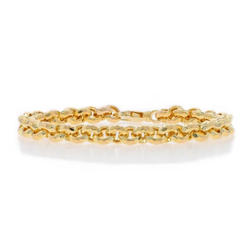 Metal Content: 14k Yellow Gold

Chain Style: Hammered Rolo
Bracelet Style: Chain
Fastening Type: Lobster Claw Clasp

Measurements

Length: 8