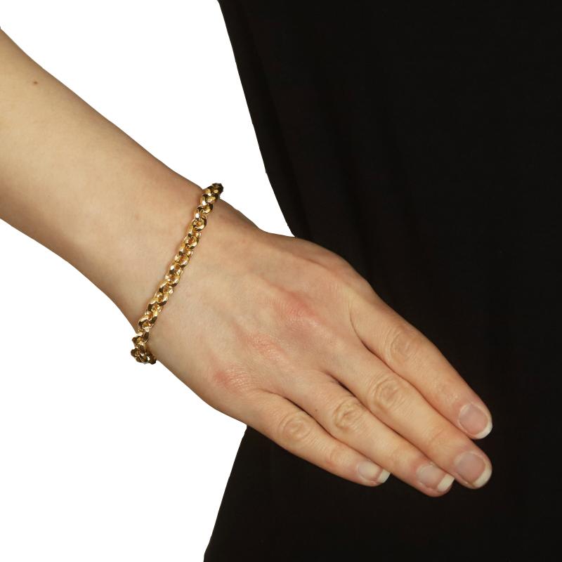 Yellow Gold Hammered Rolo Chain Bracelet 8
