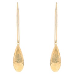 Yellow Gold Hammered Teardrop Dangle Earrings - 14k Pierced Threader