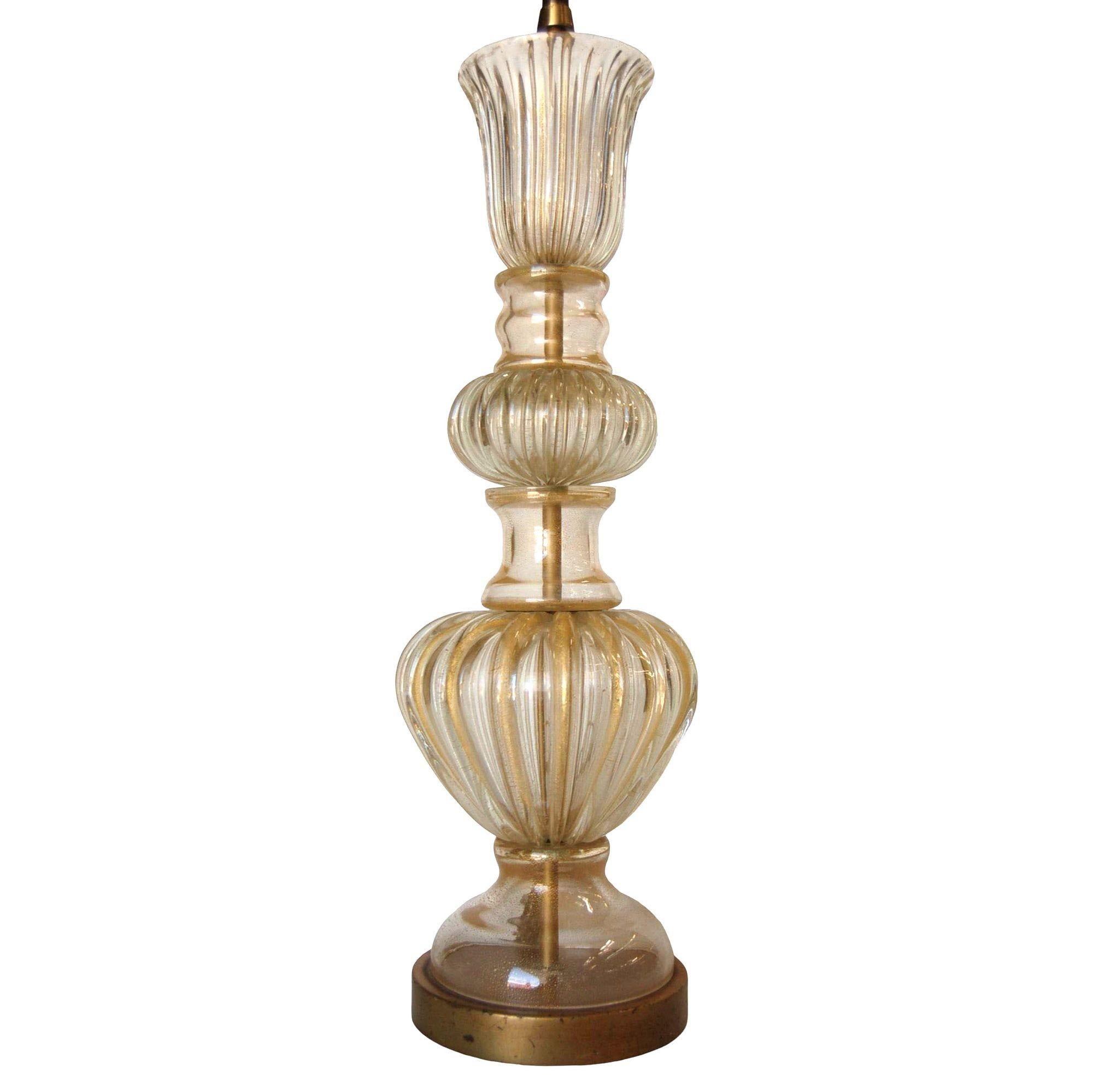 Large Ornate Gold Handblown Barovier Style Murano Glass Table Lamp Takes Two Bulbs On Pull Chain.

Measures 8