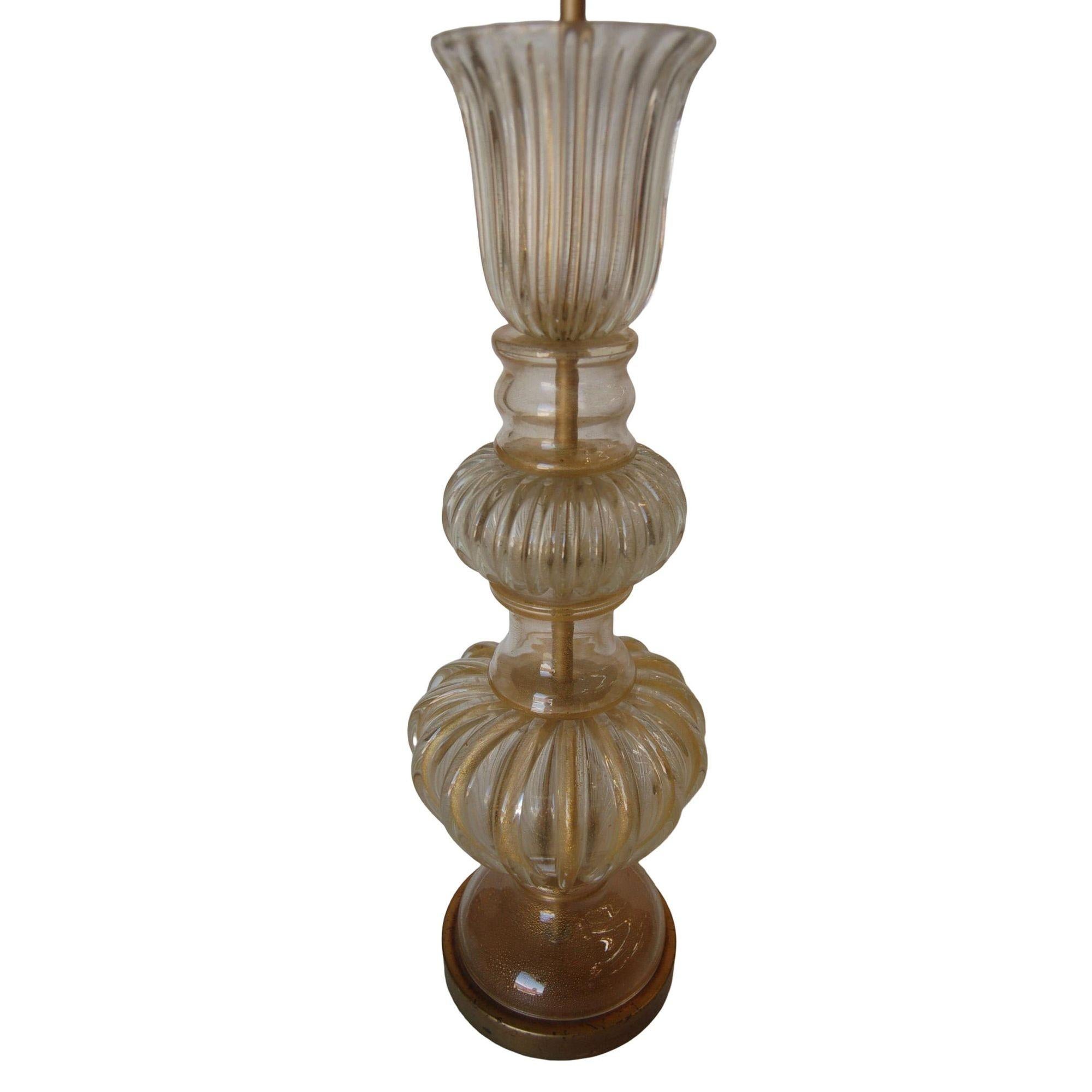 Mid-Century Modern Yellow Gold Hand Blown Barovier Style Murano Glass Table Lamp For Sale