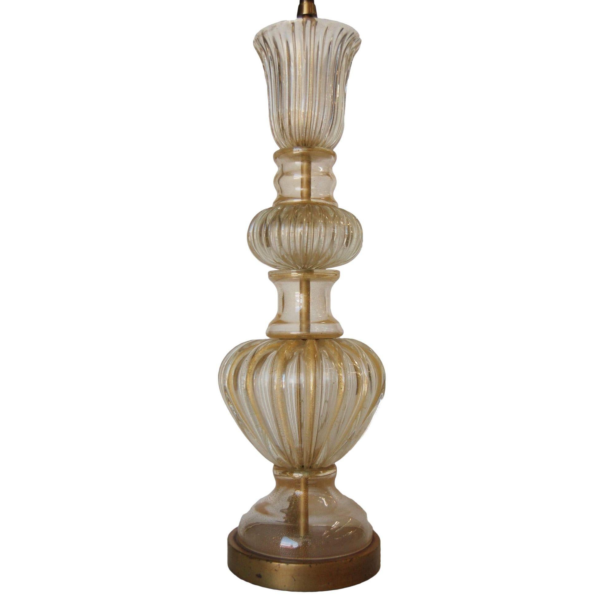 North American Yellow Gold Hand Blown Barovier Style Murano Glass Table Lamp For Sale
