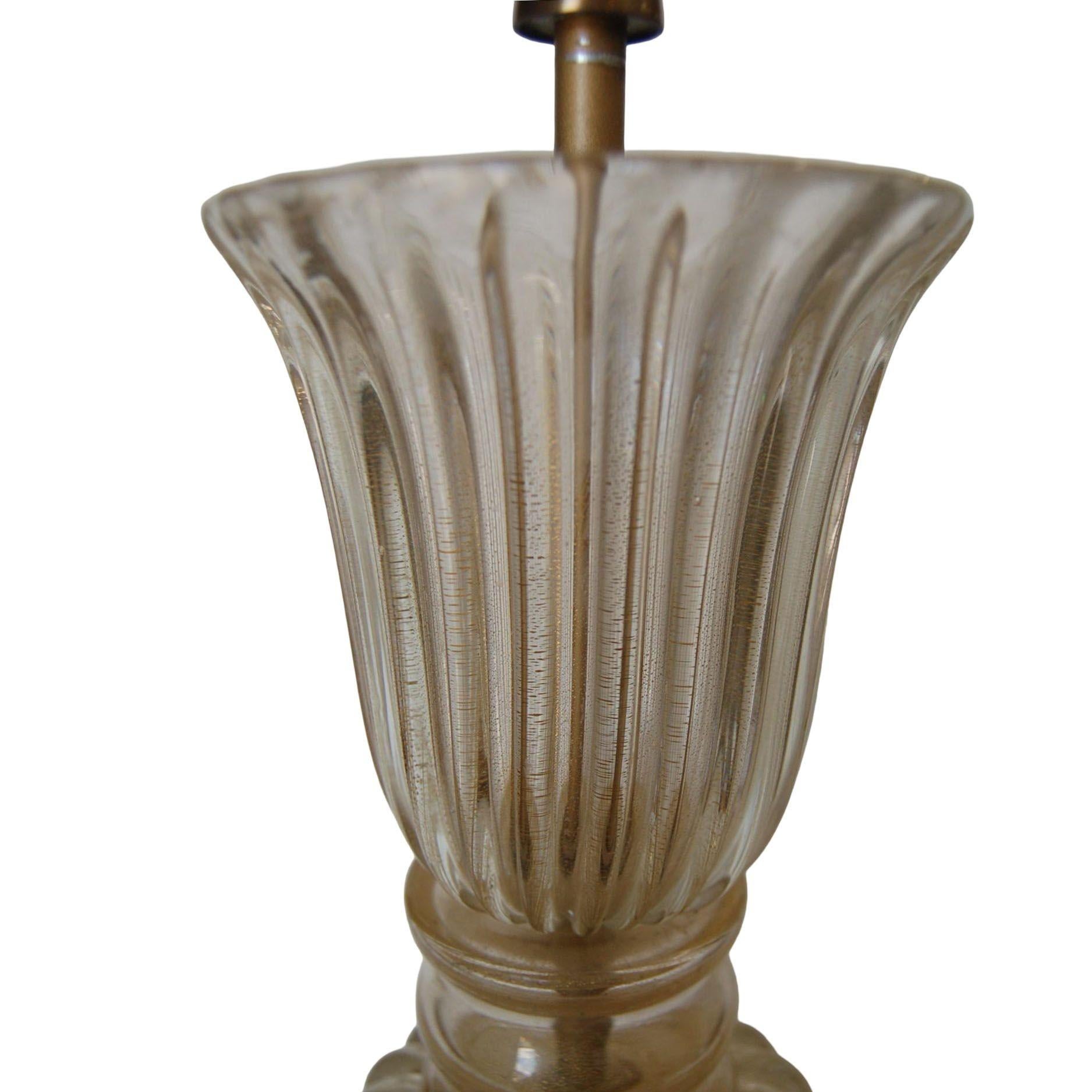 Mid-20th Century Yellow Gold Hand Blown Barovier Style Murano Glass Table Lamp For Sale