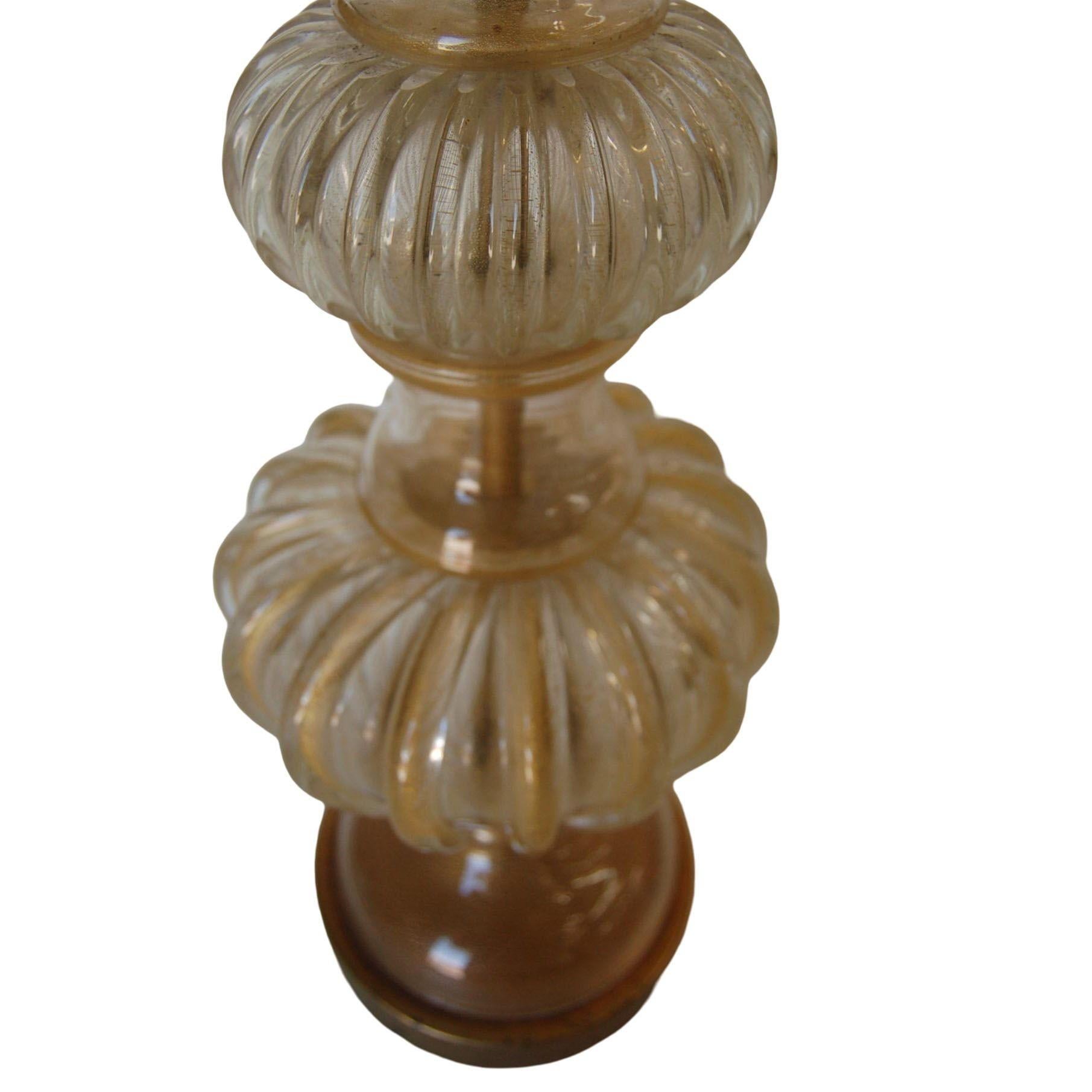 Yellow Gold Hand Blown Barovier Style Murano Glass Table Lamp For Sale 1