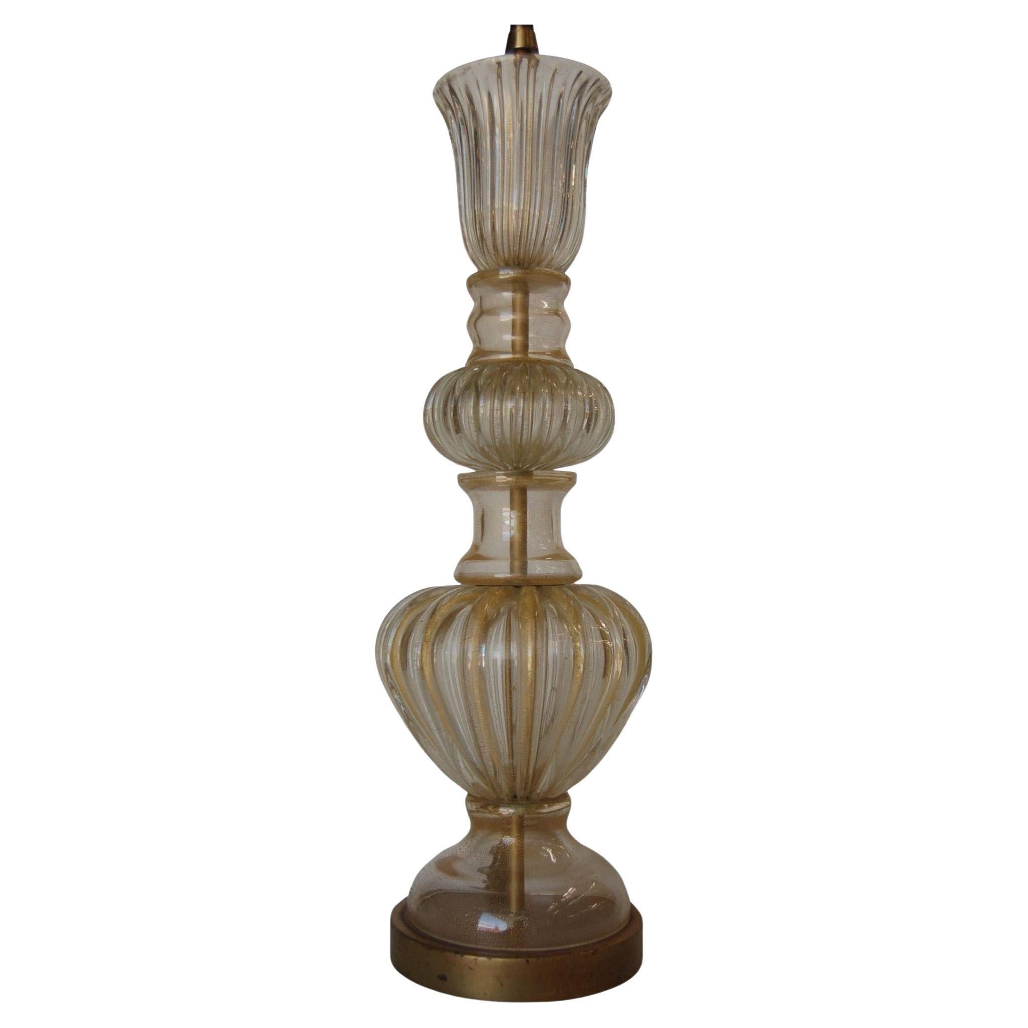 Yellow Gold Hand Blown Barovier Style Murano Glass Table Lamp For Sale