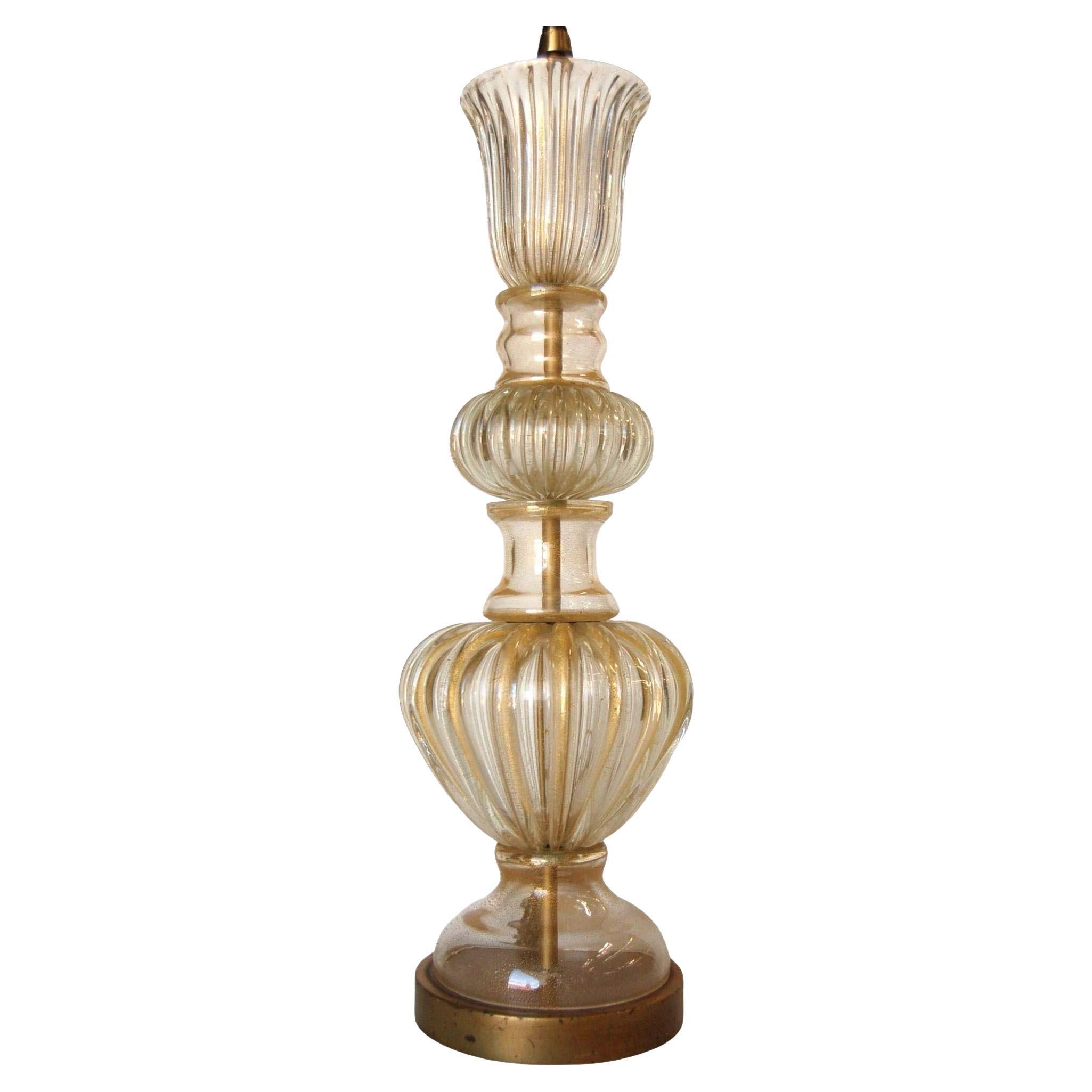 Lampada da tavolo in vetro di Murano stile Barovier soffiato a mano in oro giallo
