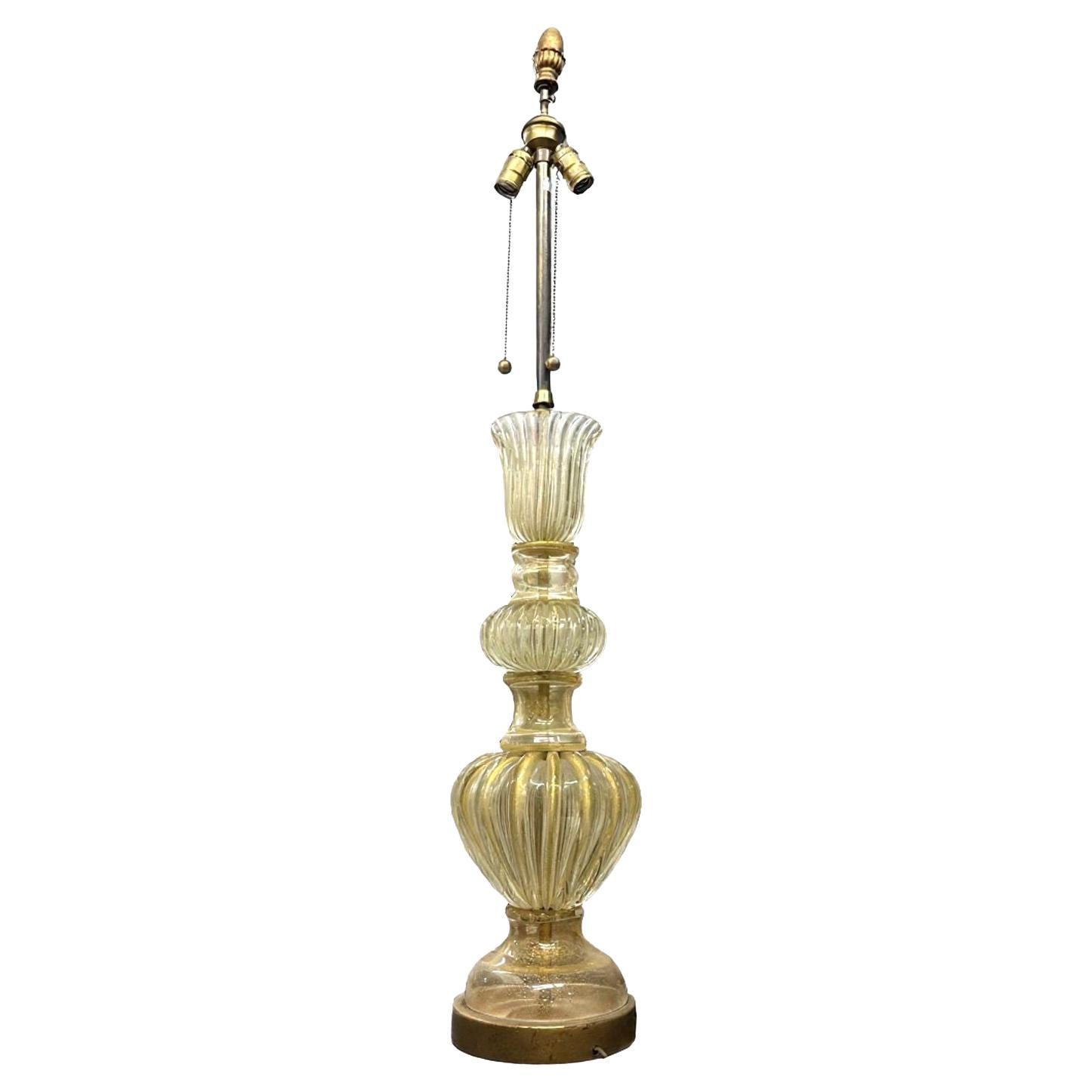 Yellow Gold Handblown Barovier Style Murano Glass Table Lamp