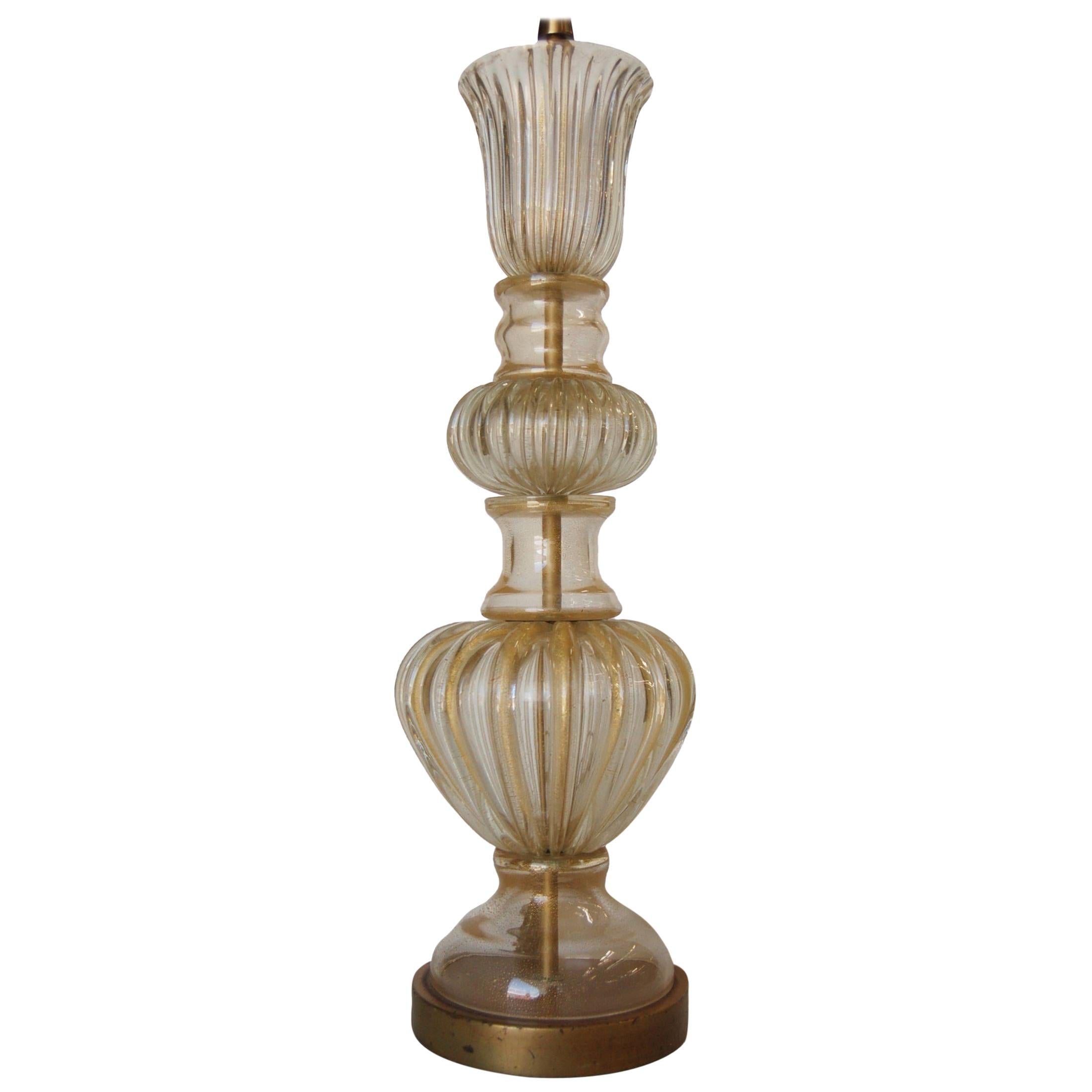 Yellow Gold Hand Blown Barovier Style Murano Glass Table Lamp