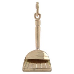 Yellow Gold Handled Dust Pan Charm - 14k Cleaning Sweeping