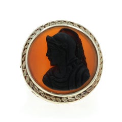 Yellow Gold Hardstone Edwardian Ancient Warrior Ring 14k Carved Cameo Silhouette