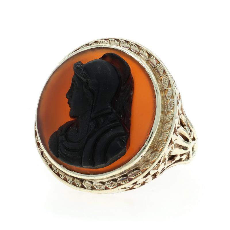Or jaune Hardstone Edwardian Ancient Warrior Ring 14k Carved Cameo Silhouette Pour femmes en vente
