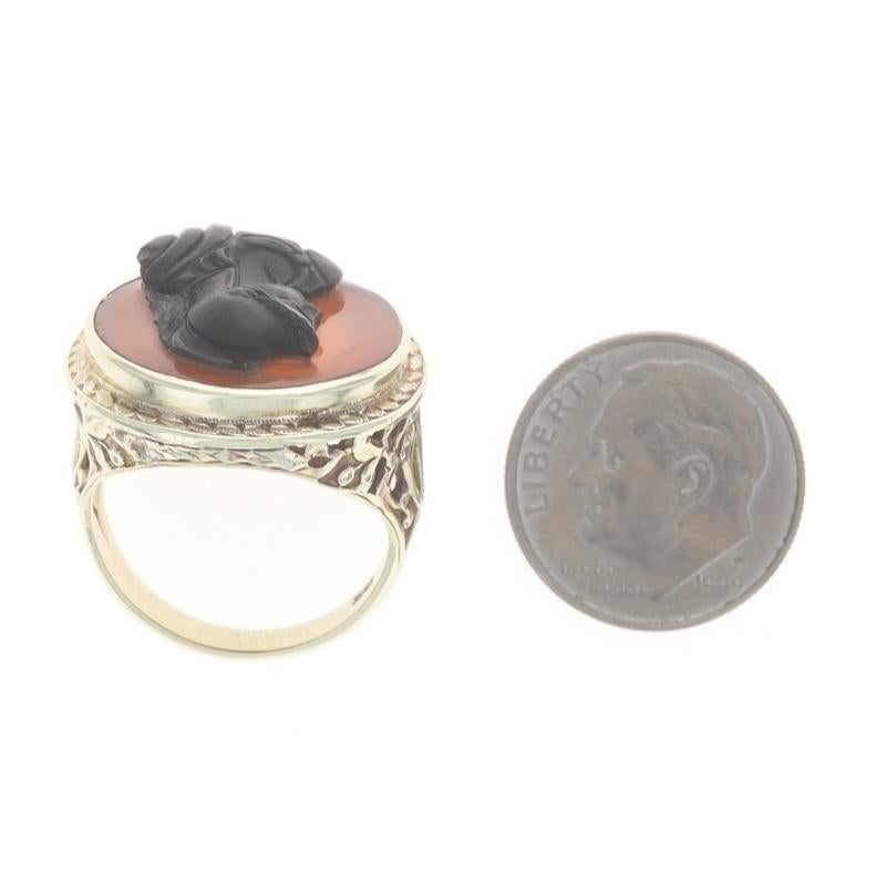 Or jaune Hardstone Edwardian Ancient Warrior Ring 14k Carved Cameo Silhouette en vente 2