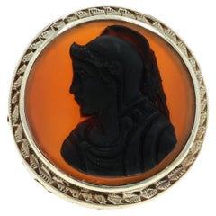 Yellow Gold Hardstone Edwardian Ancient Warrior Ring 14k Carved Cameo Silhouette