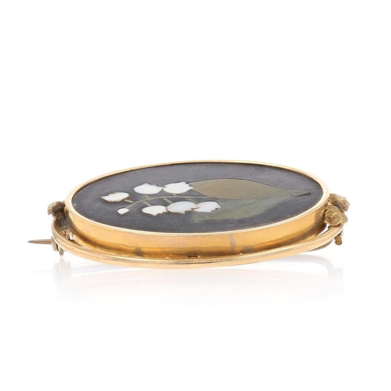 Yellow Gold Hardstone Victorian Pietra Dura Earrings & Brooch 14k Floral Inlay For Sale 2