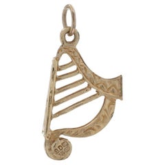 Yellow Gold Harp Charm 9k Stringed Music Instrument Harpist
