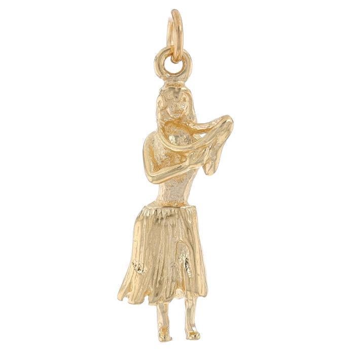 Yellow Gold Hawaii Hula Dancer Charm - 14k Travel Souvenir For Sale