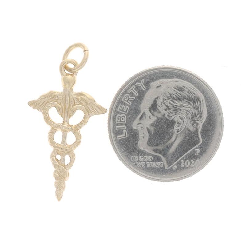 Women's or Men's Yellow Gold Health Care Caduceus Charm - 14k Medical Professional Pendant For Sale