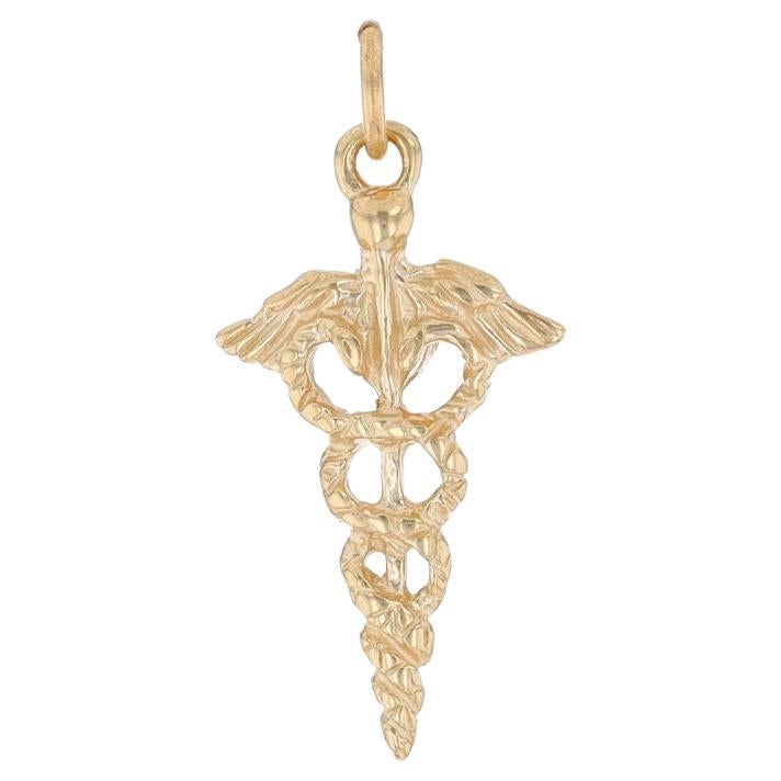 Yellow Gold Health Care Caduceus Charm - 14k Medical Professional Pendant For Sale
