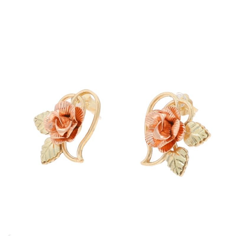 Pendientes de oro amarillo en forma de corazón Black Hills 10k Capullo de rosa perforados en Excelente estado para la venta en Greensboro, NC