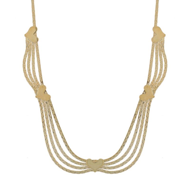 Metal Content: 14k Yellow Gold

Style: Collar
Chain Style: C-Link
Necklace Style: Station Chain
Theme: Heart, Love

Measurements

Chain Width: 1/16