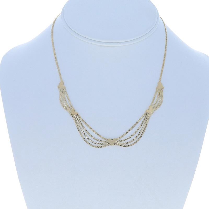 Women's Yellow Gold Heart C-Link Station Chain Collar Necklace 16