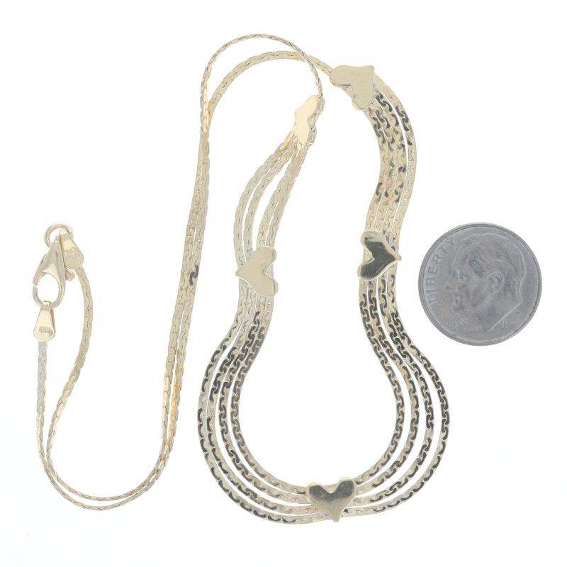 Yellow Gold Heart C-Link Station Chain Collar Necklace 16