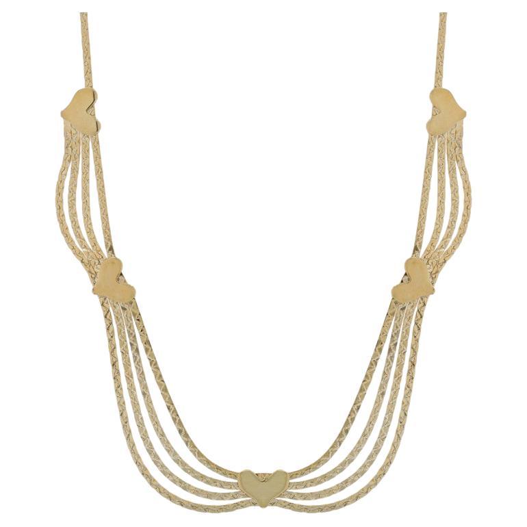 Yellow Gold Heart C-Link Station Chain Collar Necklace 16" - 14k Love Layered For Sale