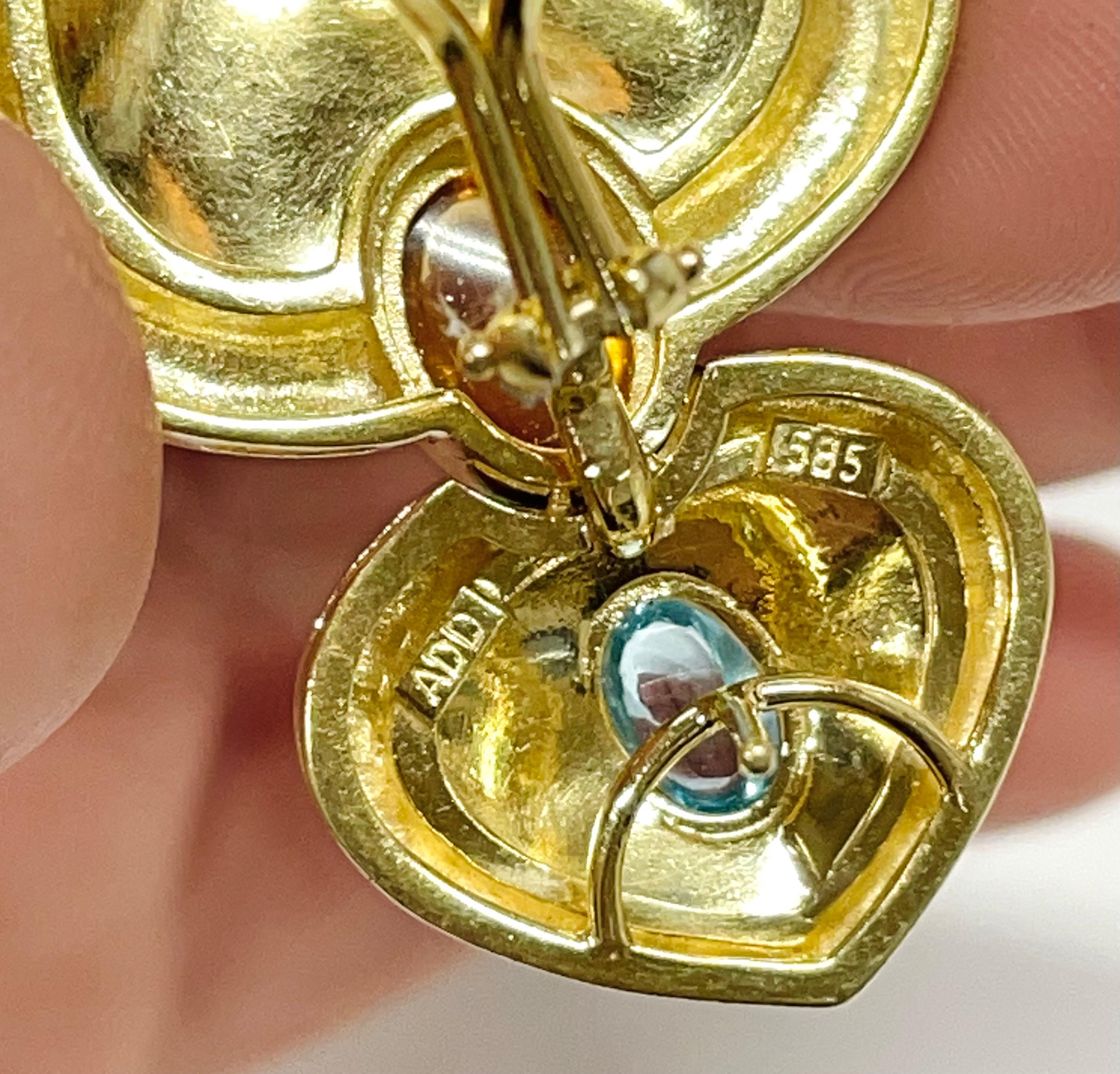Yellow Gold Heart Topaz Citrine Tourmaline Earrings 1