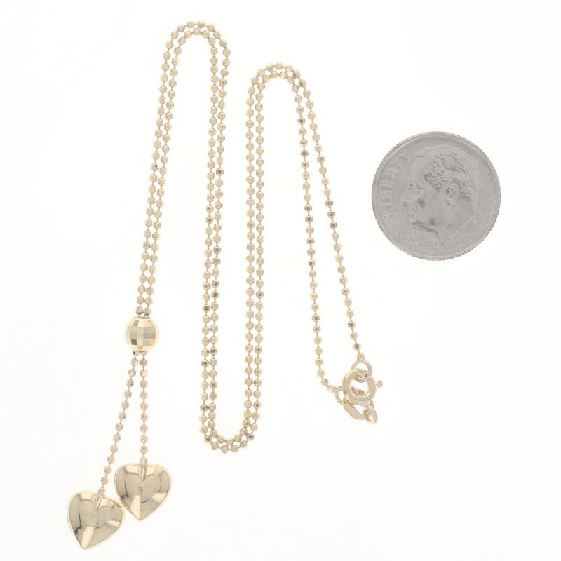Yellow Gold Heart Duo Lariat Necklace 16 3/4
